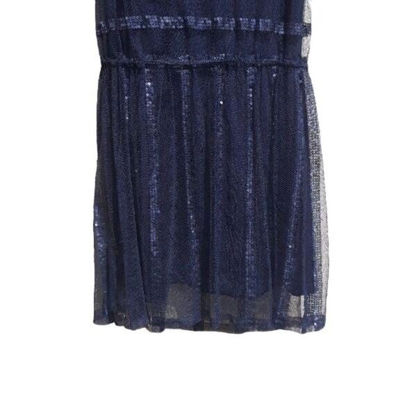 Forever 21 Dress Sheer Netted Sequin Striped Flapper Glam Mini Skater Black M - Picture 7 of 8